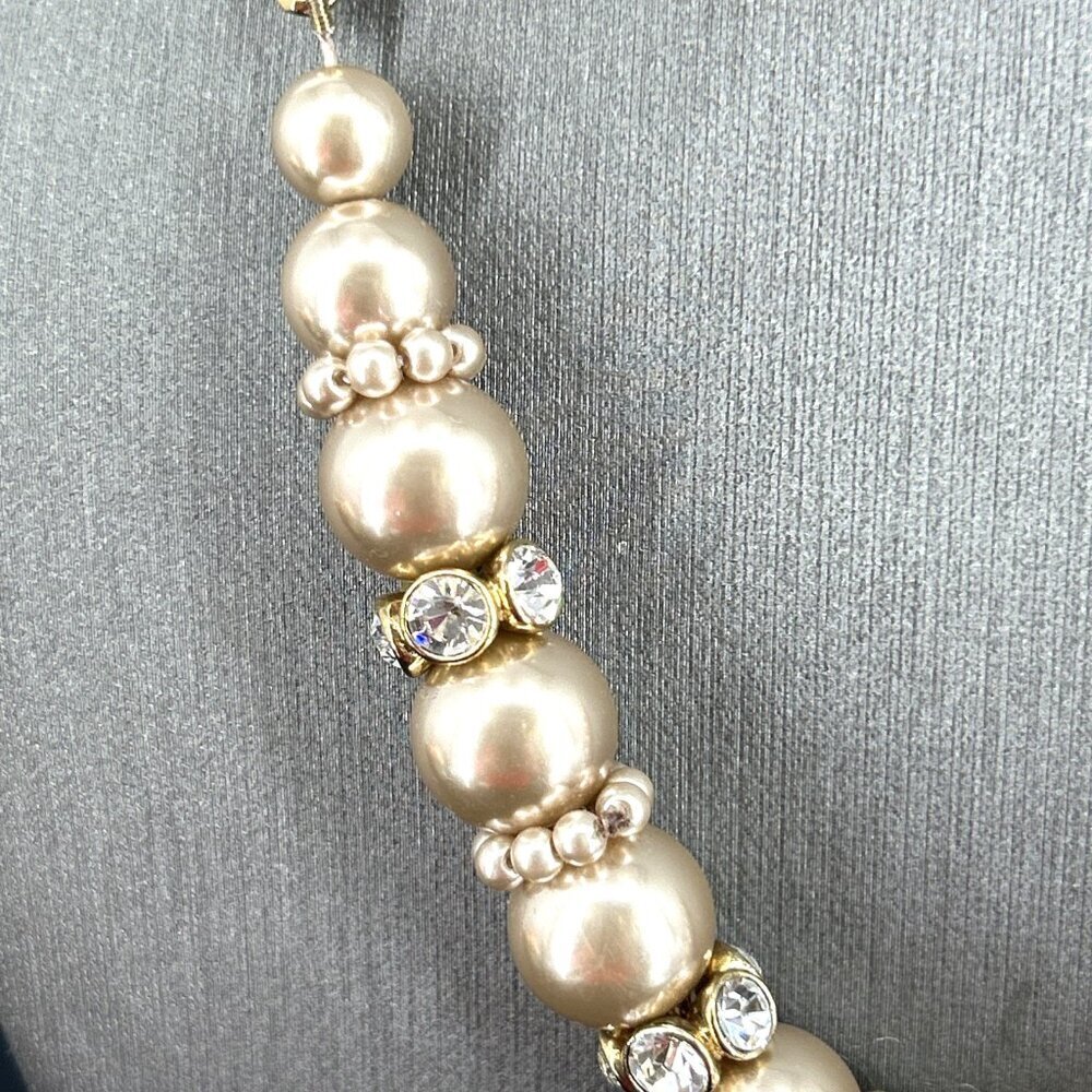 Givenchy Faux Pearl Crystal Rhinestone Necklace Signed 18" Adjustable Statement - Picture 2 of 8